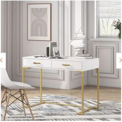 M00103 39 in. Retangular White Wood 2 Drawer Writing Desk with Large Weight Capacity