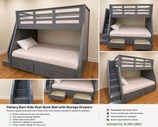 Pottery Barn Kids Belden Twin-Over-Full Stair Bunk Bed with Storage Drawers – Excellent Condition