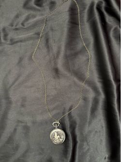 Disney The Little Mermaid Pocket Watch Necklace Burnished Silver tone 30"