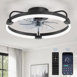 20 in. Dimmable LED Smart Indoor Black Modern Flush Mount Low Profile Ceiling Fan with Lights and Remote Control
