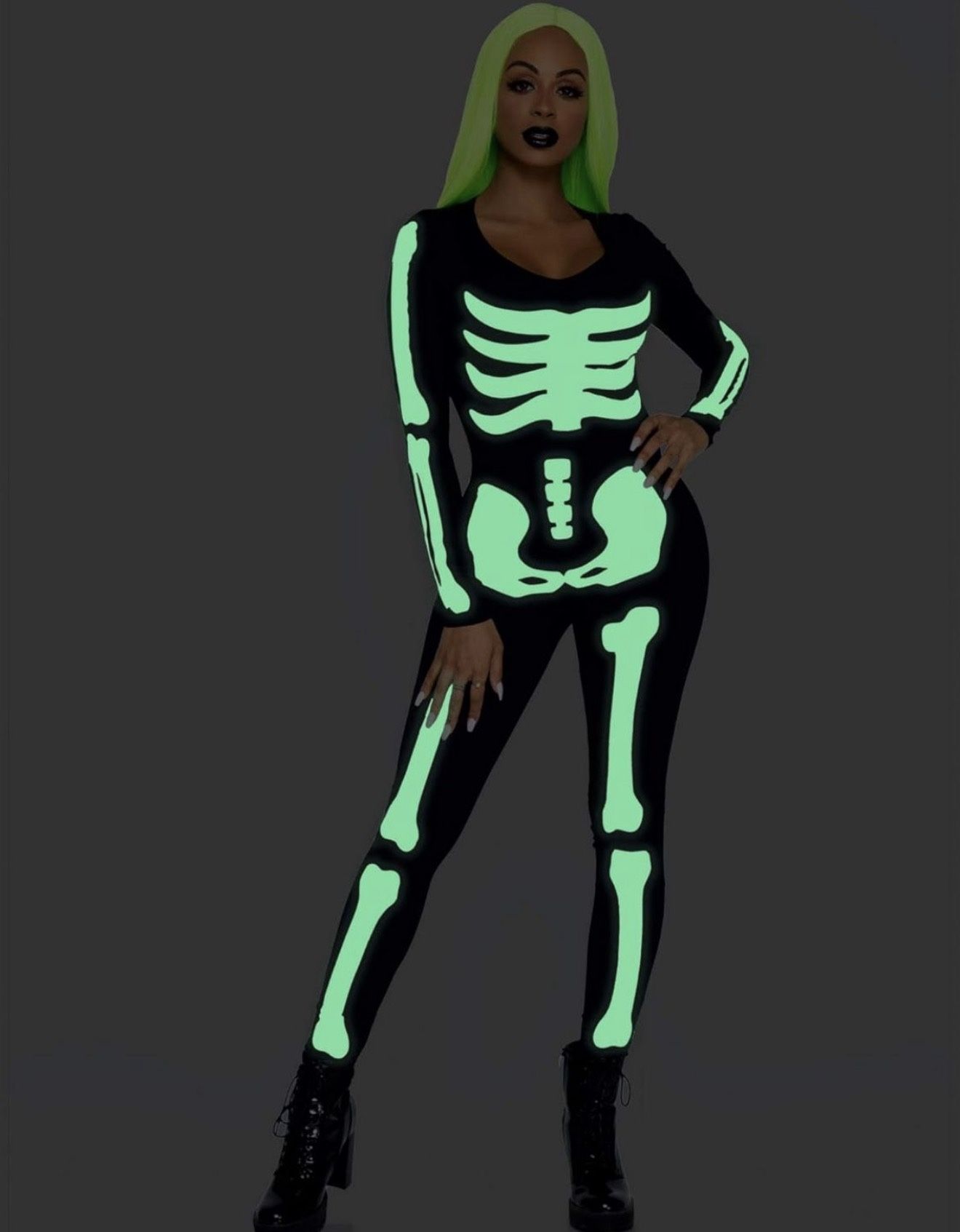 Brand New Halloween Women’s Glow in The Dark Skeleton Bodysuit Halloween Costume (Size = Small)