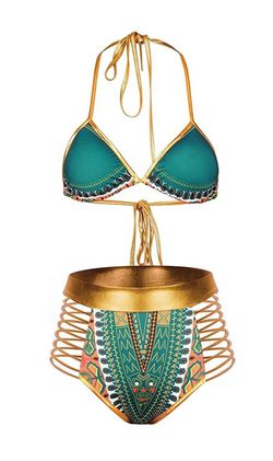 Two piece bikini (Green & gold)