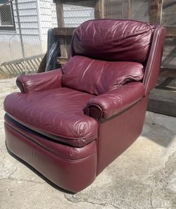 Burgundy Red Leather BarcaLounger Reclining Chair with Mechanical Footrest