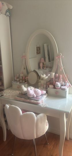 IKEA VANITY WITH AMAZON VELVET CHAIR