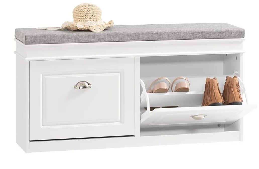 White Storage Shoe Bench