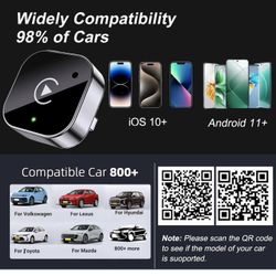 Brand: Shrandi

2-in-1 Wireless CarPlay & Android Auto Adapter, Plug & Play CarPlay Dongle Converts Wired to Wireless, Fast Auto-Connect, No Delay, Co