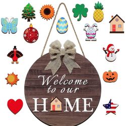 Welcome Sign for Front Door, Farmhouse Rustic Front Door Wall Decor, Wood Welcome Home Sign Home Decoration Outdoor indoor Door Hanging