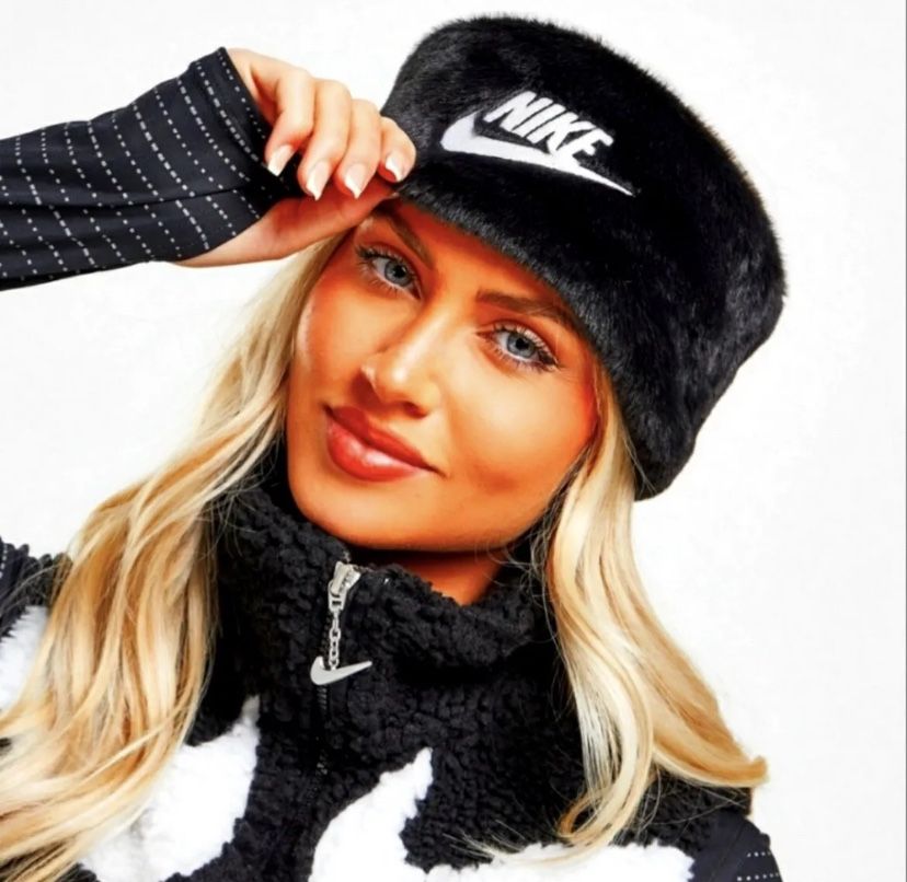 Women's Nike Faux Fur Fleece Headband Black White Sz OS 129862