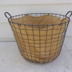 Large Metal Basket With Removable Burlap