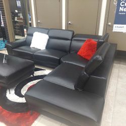 Rio Black Leather Sectional Sofa W/Ottoman---$899---Wow!!!---Same Day Delivery Available 