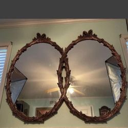 Mid-Century Modern Dual Interlocking Oval Gold Frame Mirror