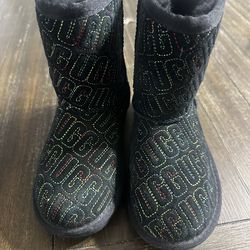 Ugh black boots with multi coloring stitching