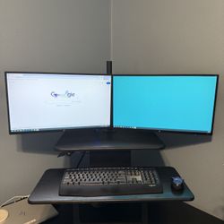  Dual Monitors  & Height Adjustable Sit to Stand Riser