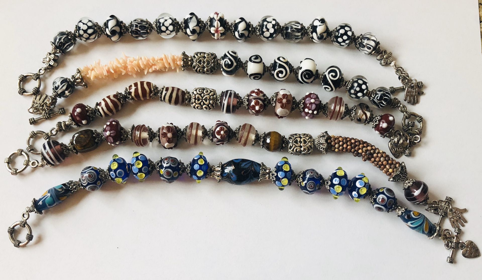 5 Glass bead bracelets