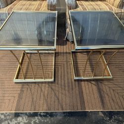 2 Vintage MCM Rectangular Side Tables With Smoked Glass