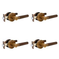 Aassiantek Walnut Wood Privacy Door Lever (4 Pack, Aged Brass, Privacy