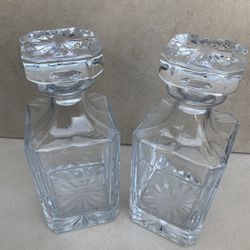 Vintage Crystal Decanter Etched, Capacity 1 Quart LOT OF TWO