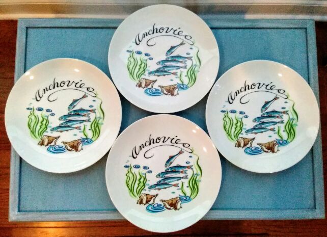 Set of 4 Fine China "Anchovies" Salad/Appetizer Plates