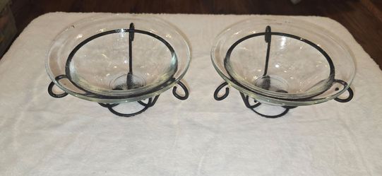 Glass Bowl with Black Metal Stand Set of 2