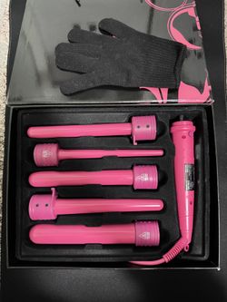 5in1 ISO Beauty Professional Clipless Curler Set Interchangeable curling iron PINK