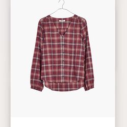 Madewell V-Neck Button-Down Shirt in Stratfield Plaid
