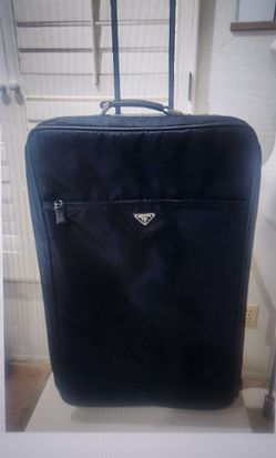 Prada black nylon leather rolling suitcase large 29x17 x 9