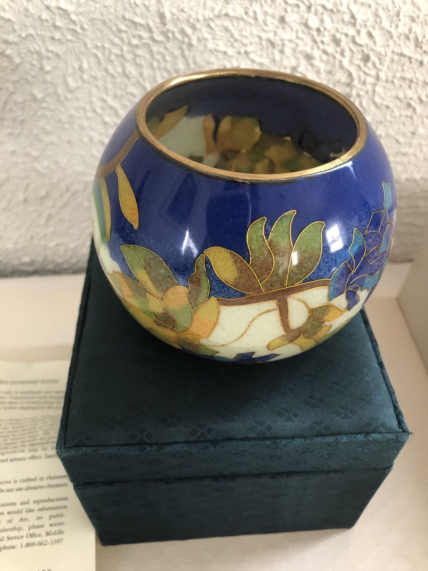 Metropolitan Museum Of Art  Wisteria Cloisonné Votive Blue Bowl In Original Box 