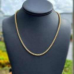 Jewelry 14k solid Yellow Gold Round Box Chain necklace 18” 12.4 grams 3.5mm