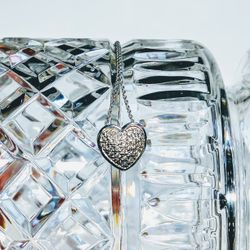 Cubic Zirconia Pave Heart Pendant Necklace 18" in Sterling Silver