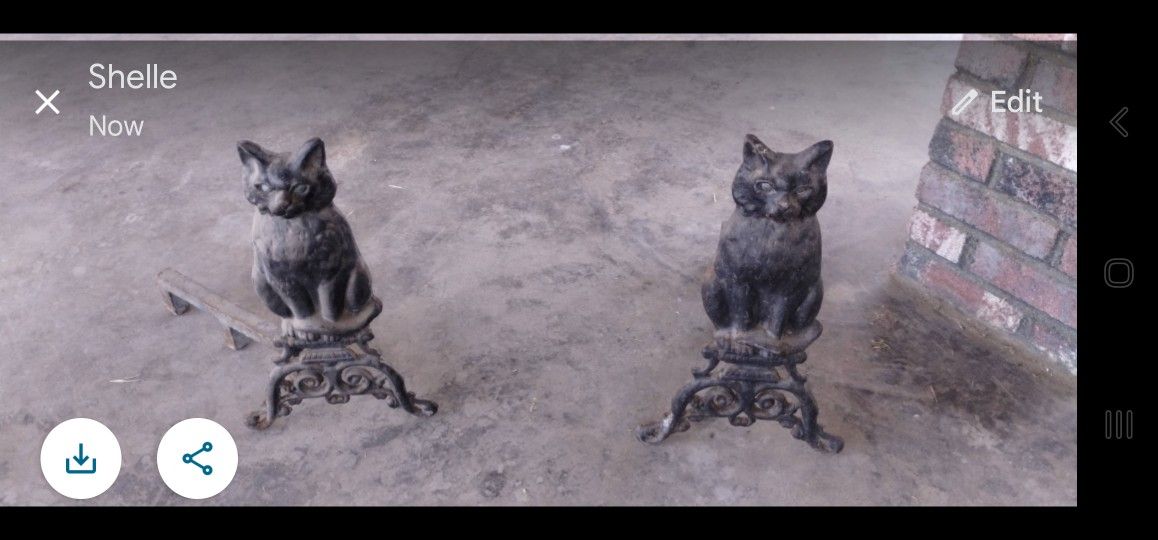 Antique Black Cat Andirons, Fire Place Accessories