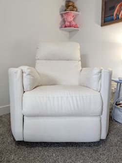 Cream/Off-White Faux Leather Swivel Recliner β Great Nursery Chair