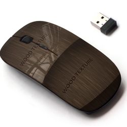  Wireless Mouse with Cute Pattern Design for All Laptops and Desktops with Nano Receiver - Realistic Dark Brown Wooden Rustic