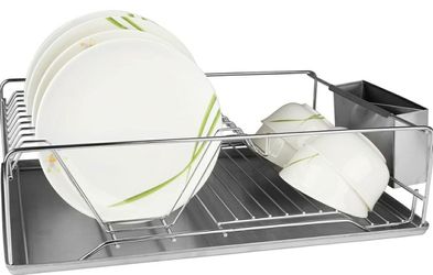 TeqHome Stainless Steel Dish Drying Rack with Drain Board