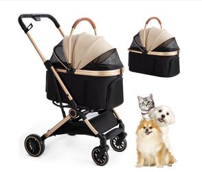3 in 1 Pet Stroller, Foldable Pet Travel Carrier for Small/Medium Dogs Cats up to 50lbs