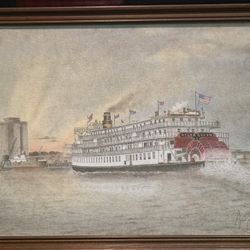 Vintage Framed Delta Queen Steamboat Print Includes Original Coa