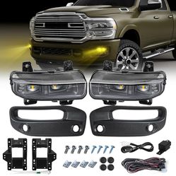 Led Fog Lights Assembly for 2019 2020 2021 2022 2023 2024 Dodge Ram 2 Pickup - Bumper Driving Fog Lamps OEM Replacement with Bracket, Bezels, 