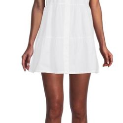 EUC Derek Heart White Cotton Button Front Puff Sleeve Short  Dress  Size M