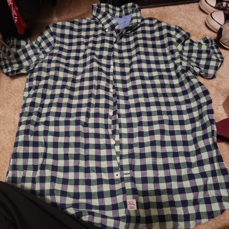 Short Sleeve Button Shirt, Plaid, XL