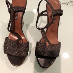 Bruno Magli Brown Sling Back Wedge Size 8