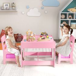 Kids Table and Chair Set, 3 in 1 Wooden Activity Table with Storage Drawer, Detachable Tabletop for Children Drawing Reading Art Craft, Playroom, Nurs