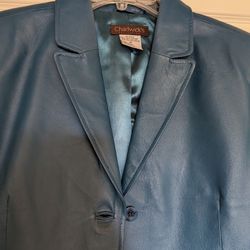 Woman's Teal Leather Blazer 