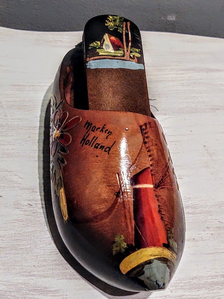 Vintage Dutch Wooden Clog Shoe Shine Brush Holder