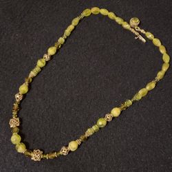 16” Vintage Sterling Silver (925) ,Crystals And Green Beaded Necklace 