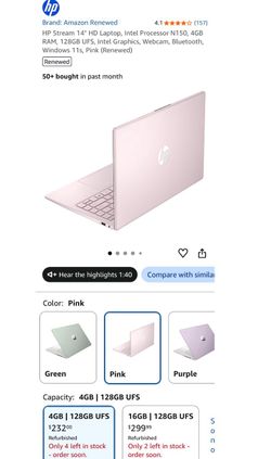 Pink Hp 14 intel core  laptop