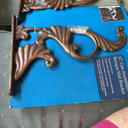 Two Cast Aluminum Baroque Wall Brackets 