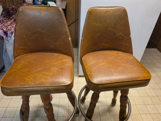 Vintage Brown Vinyl Bar Stools – Set of 2
