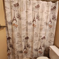 Extandable shower rod, hooks, and double shower curtain, new