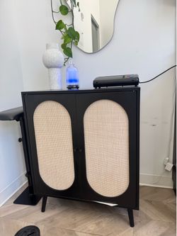 Modern Black Cane Accent Cabinet / Buffet Console