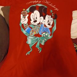 VTG 80s Mickey & Minnie Mouse Christmas Pajama Shirt 25.5x36 Mickey Unlimited 