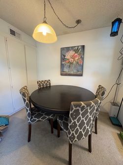 Round Dark Wood Dining Table with 4 Chairs